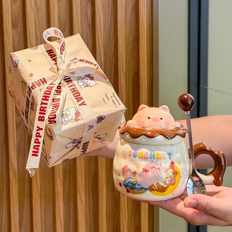 Birthday Gift, Cute Piggy Ceramic Mug with Lid Gift Box, Couple Girlfriend Drinking Cup As a Gift