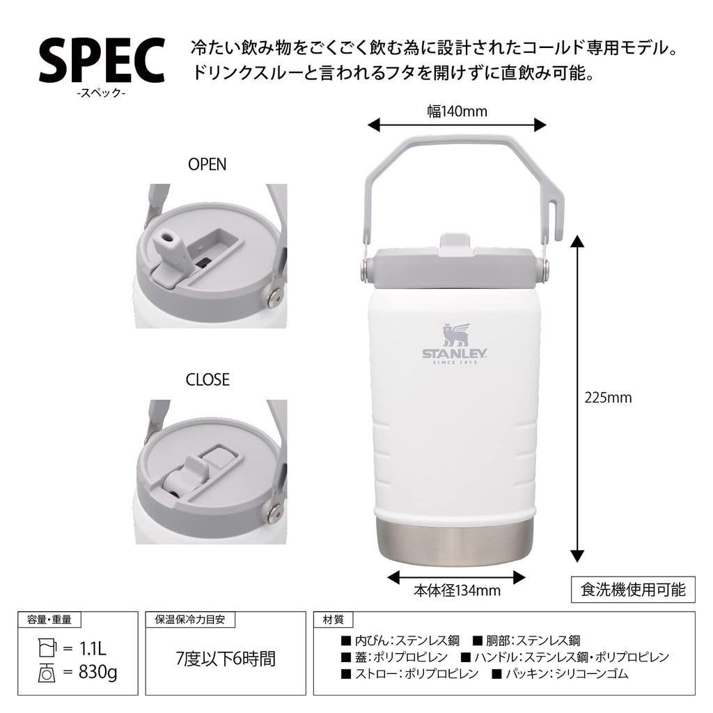 STANLEY Термос с откидной соломинкой Ice Flow Белый Ведро для льда Контейнер для льда Холодное хранение Соломинка Питье напрямую Большая вместимость Спортивная уличная бутылка для воды с