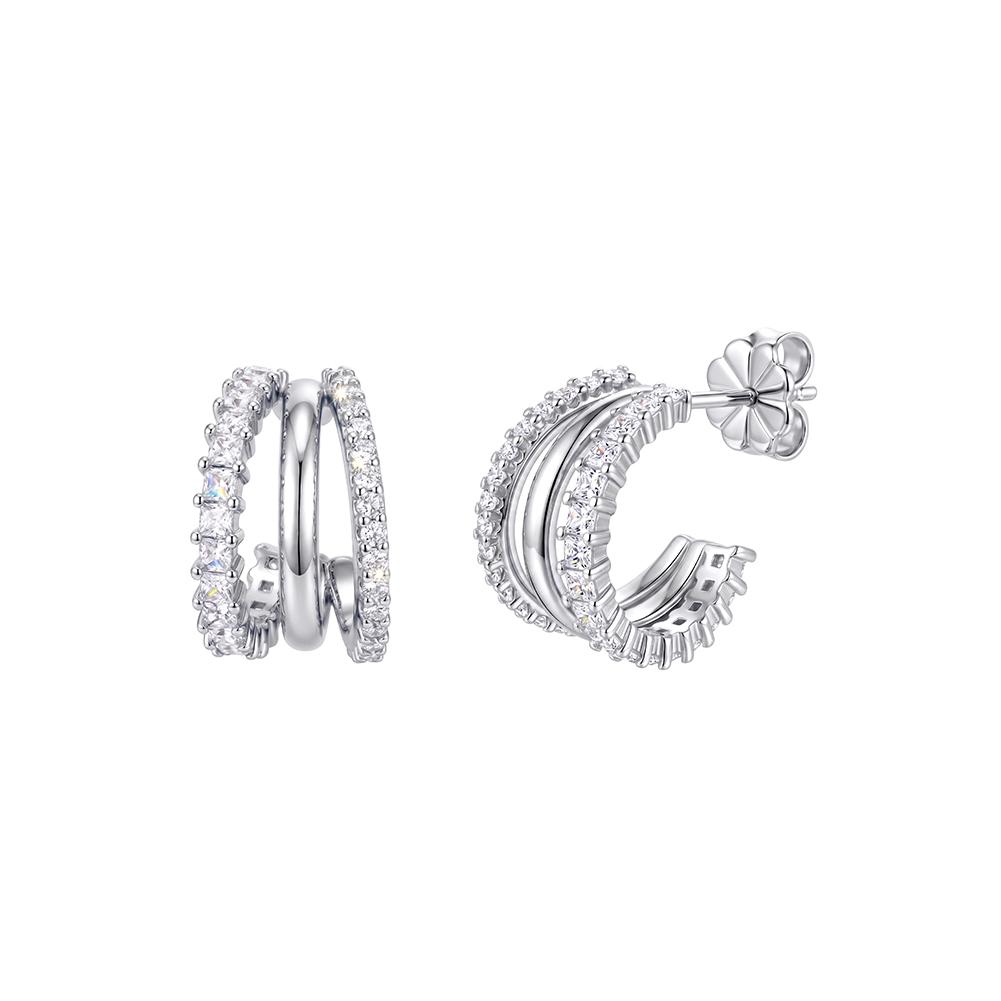 RINNTIN SMOE40 925 Sterling Silver 14K Gold Plated Double Layer C Hoop Stud Earrings D Color VVS Moissanite Earrings for Women