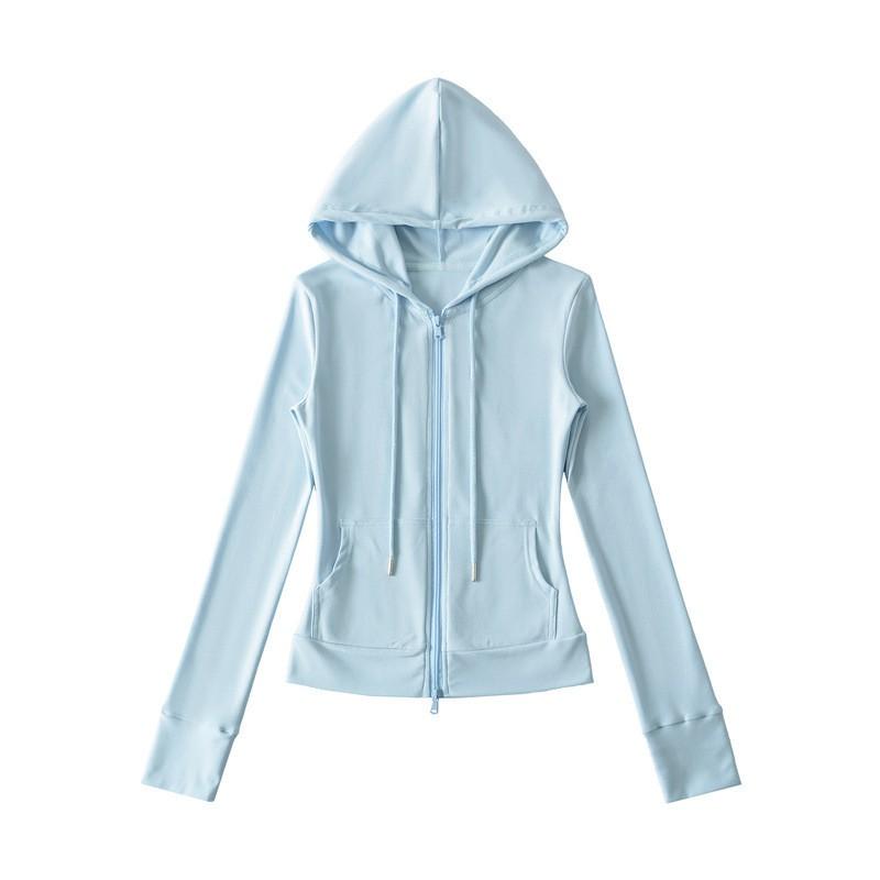 Womens Korean Style Lightweight Stand Collar Zip-Up Hooded Jacket Relaxed Wide-Leg Drawstring Pants Two-Piece Set Casual