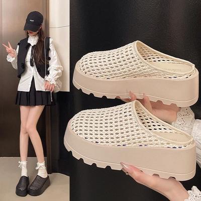 Женские модные тапочки на платформе с дырявым верхом, закрывающим носок, женские мюли, дышащее платье, лаконичные туфли Zapatillas De Mujer