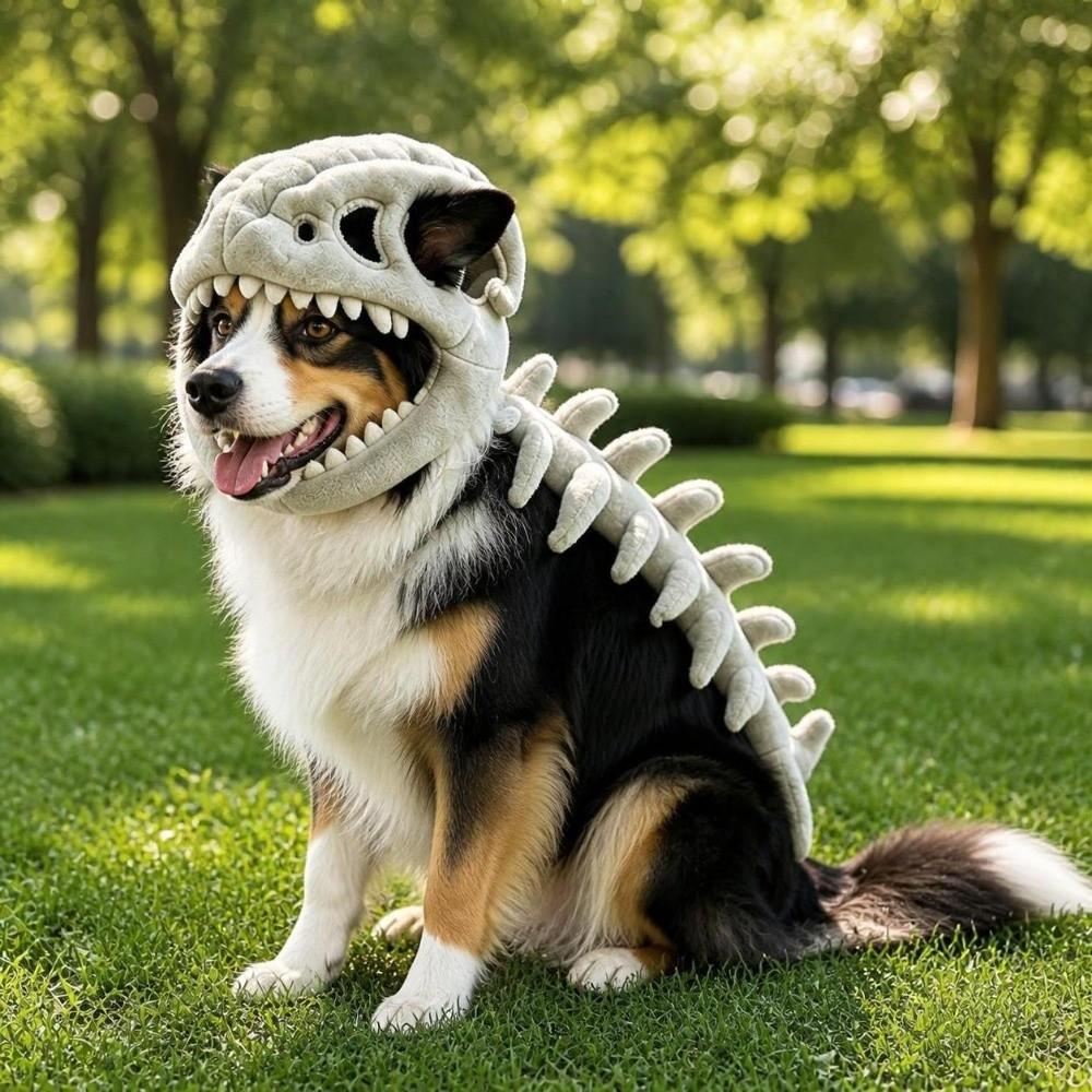 80/110CM Dinosaur Skeleton Pet Costume Cool Dog Cosplay Headwear Role-playing