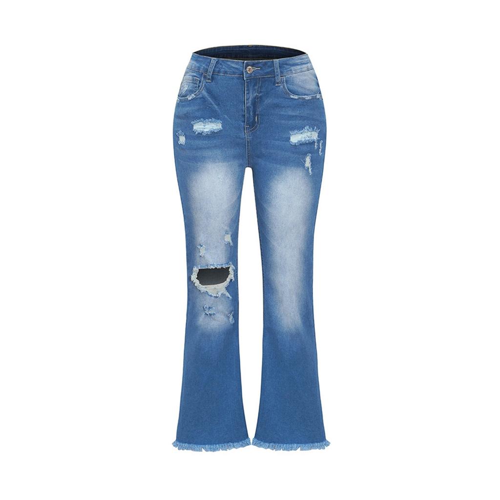 Женские потертые рваные длинные джинсы с бахромой, повседневные брюки прямого кроя