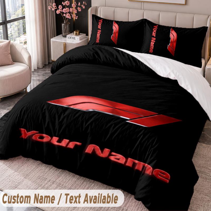 F1 Printed Bedding Set Custom Name Text 1 Duvet Cover 2 Pillowcases For Bedroom
