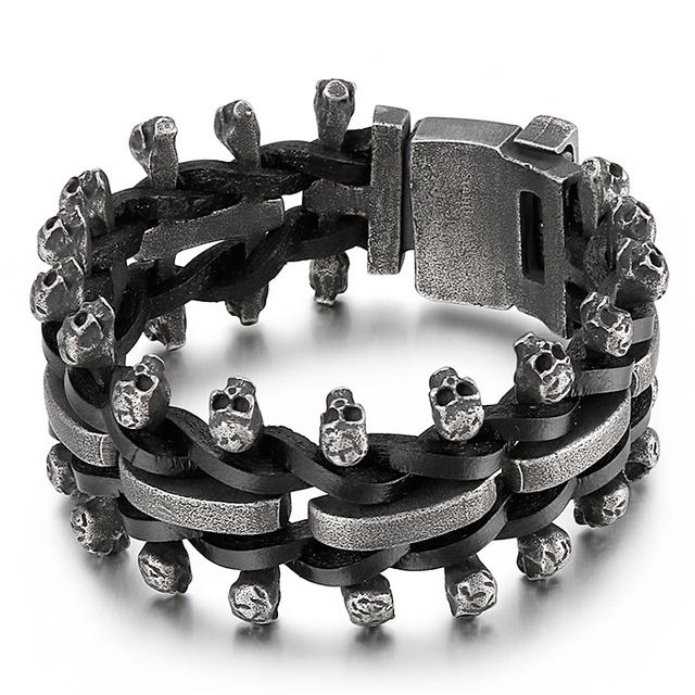 Мужской кожаный браслет мужской с черепом в виде змеи, винтажные украшения из нержавеющей стали, браслет-манжета, браслеты с пряжкой ремня