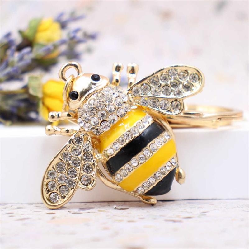 Fashion Pendant Insect Cute Little Bee Alloy Rhinestone Jewelry Car Woman Bag Ring Bag Charm