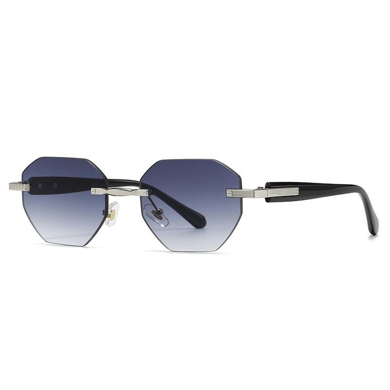Frameless trimmed octagonal sunglasses men, retro metal temple outdoor driving sunglasses fashion glasses
