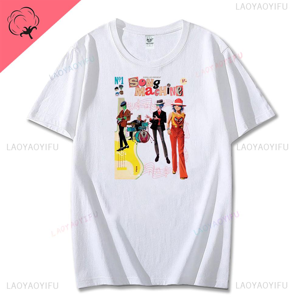 Винтажная футболка с принтом музыкальной группы Gorillaz PUNK ROCK Мужская Женская Летняя 90-х Круглый вырез Хлопок Короткий рукав Футболки Одежда Y2K Футболка