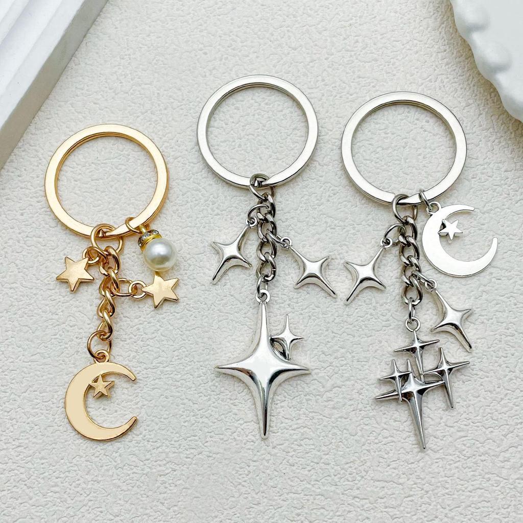 Metal Star and Moon Pendant Keychain for Bags and Luggage