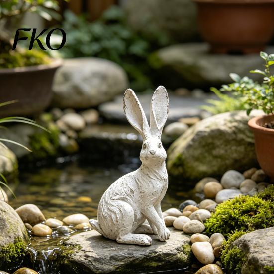 Sun-proof Garden Statue Bunny Decor, Yard Rabbit Outdoor Decorations, Easter Vintage Bronze Decor Farmhouse Distressed Figurines, Spring Statues