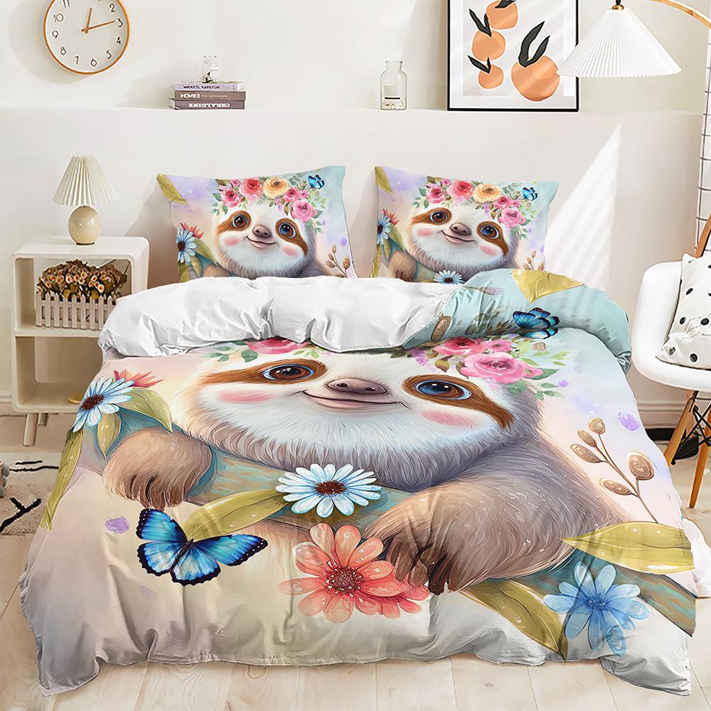 Cute Animal Bedding Kid Girl Single Double Bed Down Duvet Cover Pillowcase 2/3pc 3D Printed Soft Cover Home Textile Gift