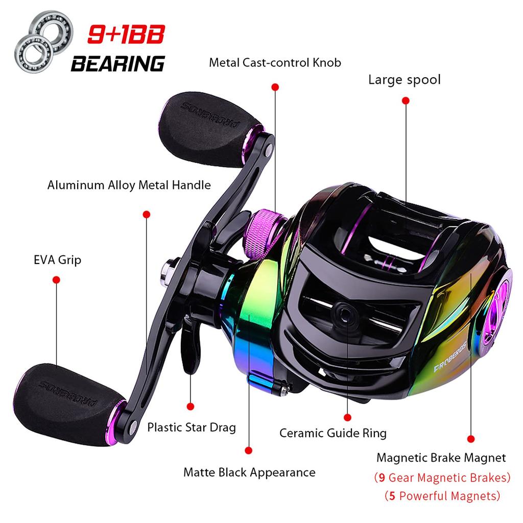 Wuyuzi Baitcasting BB Bearing Fishing Baitcast High Speed Fishing Reel with Baitcast Fishing Accessories Reel, 9+1 Reel, 7.21 Wheel, Left/Right,