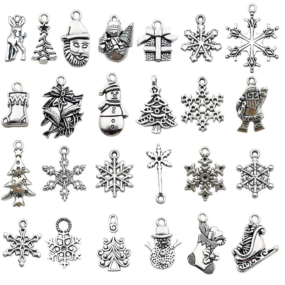 50-Piece Christmas Alloy Enamel Charms Set: Mixed Style DIY Pendants and Dangle Charms.