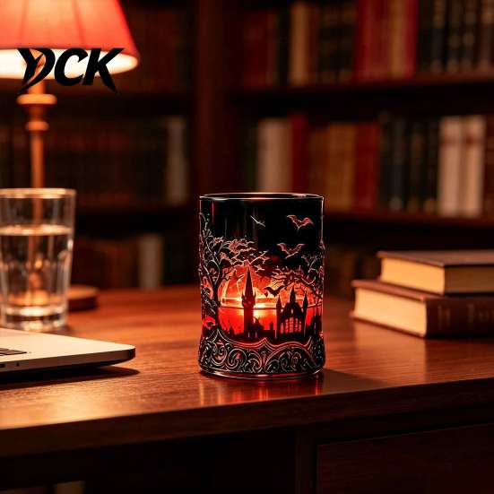 Dark Fantasy Wine Container 1200ML Halloween Bat Castle Whiskey Bottle, 320ML Vintage Gothic Glass Decanter Cup, Decorative Liquor Flask for