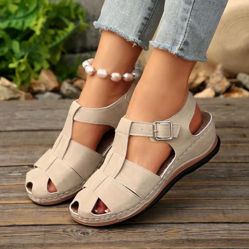 Fashion Women Slip On High Heels Sandals Comfortable Casual Beach Ankle Sandals Summer Lightweight Chunky Platform Designer Shoes Women