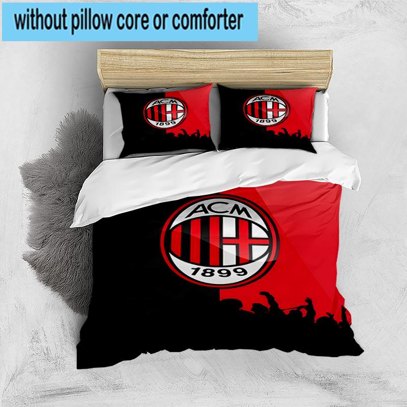3pcs Milan Football club Printed Bedding Set Duvet Cover Closure Includes 1 Duvet Cover & 2 Pillowcases Bedding Sets Home Decor Gifts