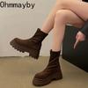 Fashion Vintage Platform Increase Women Ankle Boots Fashion Slip On Shoes Autumn Winter British Style Ladies Elegant Short Booties