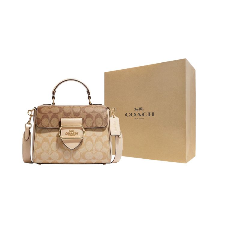 Coach Morgan 21 Классическая Сумка-тоут с Монограммой, Застежка-пряжка, Кожа ПВХ, Женская сумка, Светло-хаки CH314-IMOT4