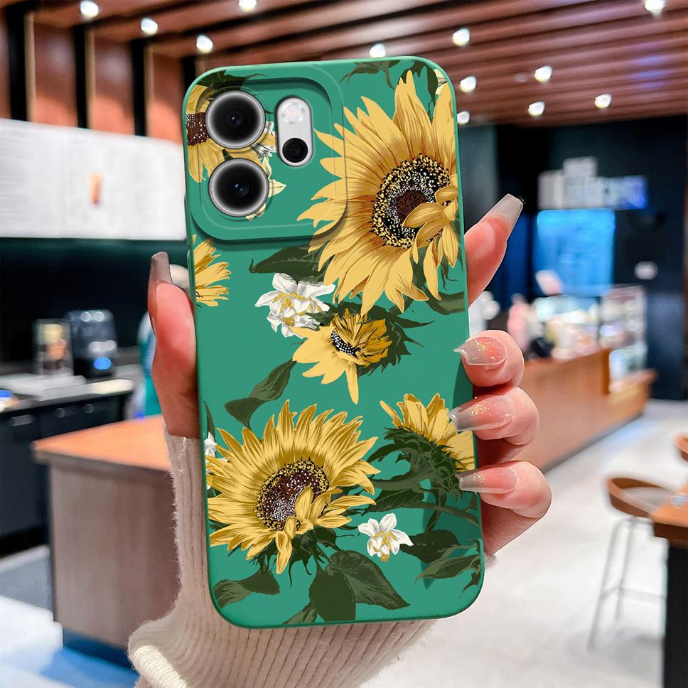 For Oppo Reno 14F 5G Phone Case Sunflower Patterns Soft Liquid Silicone Shell For OppoReno14F 14 F Camera Coverage Durable Capa
