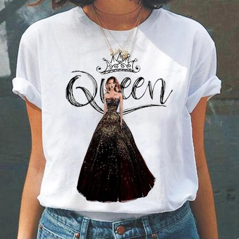 Summer Round Neck 3D Queen Pattern Print Top Fashionable Casual Short Sleeved Women's T-shirts
