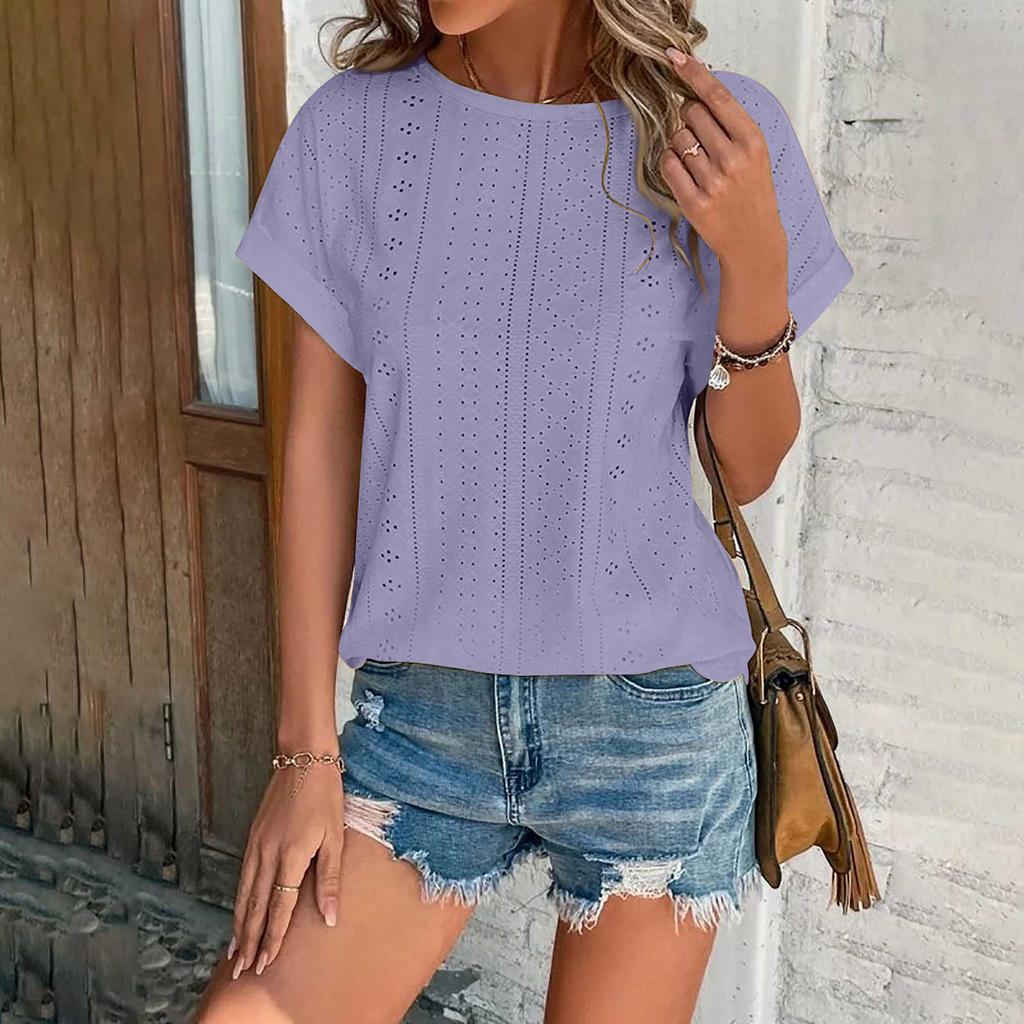 Летняя женская однотонная однотонная плиссированная футболка с коротким рукавом и круглым вырезом, легкая однотонная футболка в уличном стиле, топ