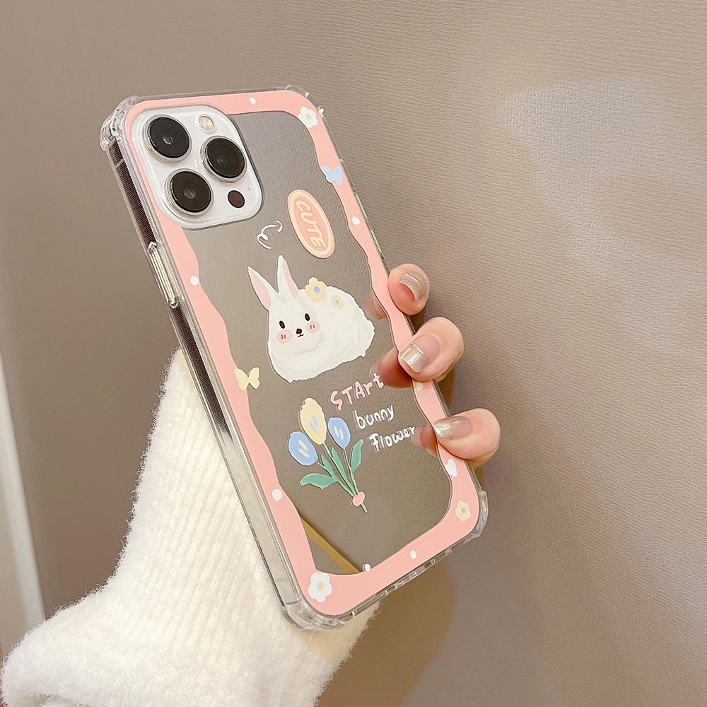 Oil Painting Rabbit Suitable for Iphone14 Apple 16promax Mobile Phone Case 15 Makeup Mirror Xs Anti Fall 8p11