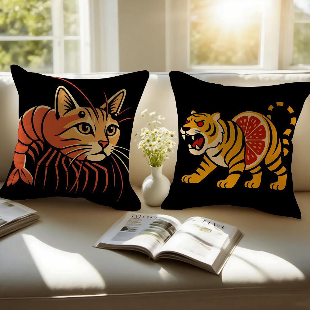 Funny italian brainrot create animals Cushion Cover Pillowcase Antidustmite Invisible Zipper Short Plush Sofa Cushion