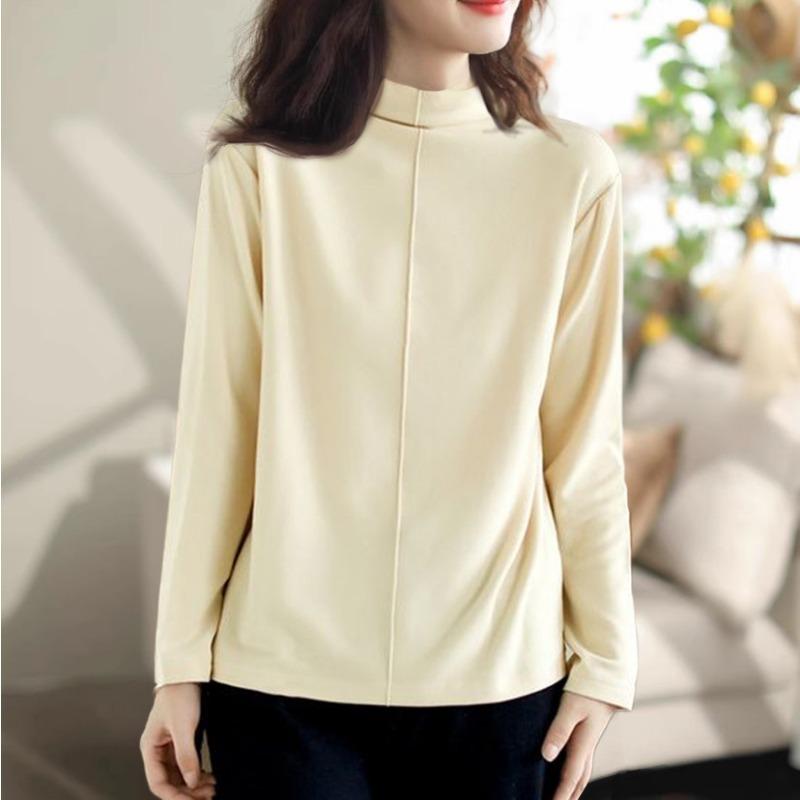 Women S Half High Neck Long Sleeve Loose Solid Color Warm Base Layer Top