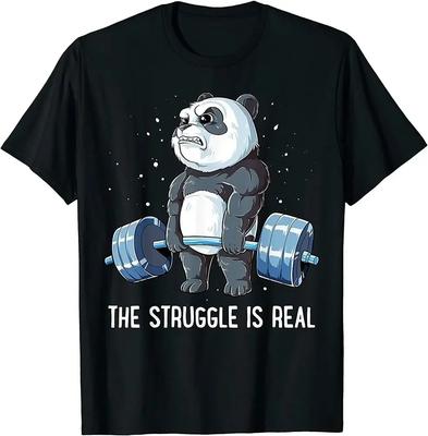 Борьба Реальна Забавная Панда Тяга Штанги Фитнес Тренировки в Зале Футболка 100% Хлопок Круглый Вырез Короткий Рукав Повседневная Мужская Футболка