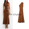Women's Spring Clothing Ins Style Ruched Decoration Asymmetric Cold-Shoulder Sleeveless Elegant Long Dress 5039314