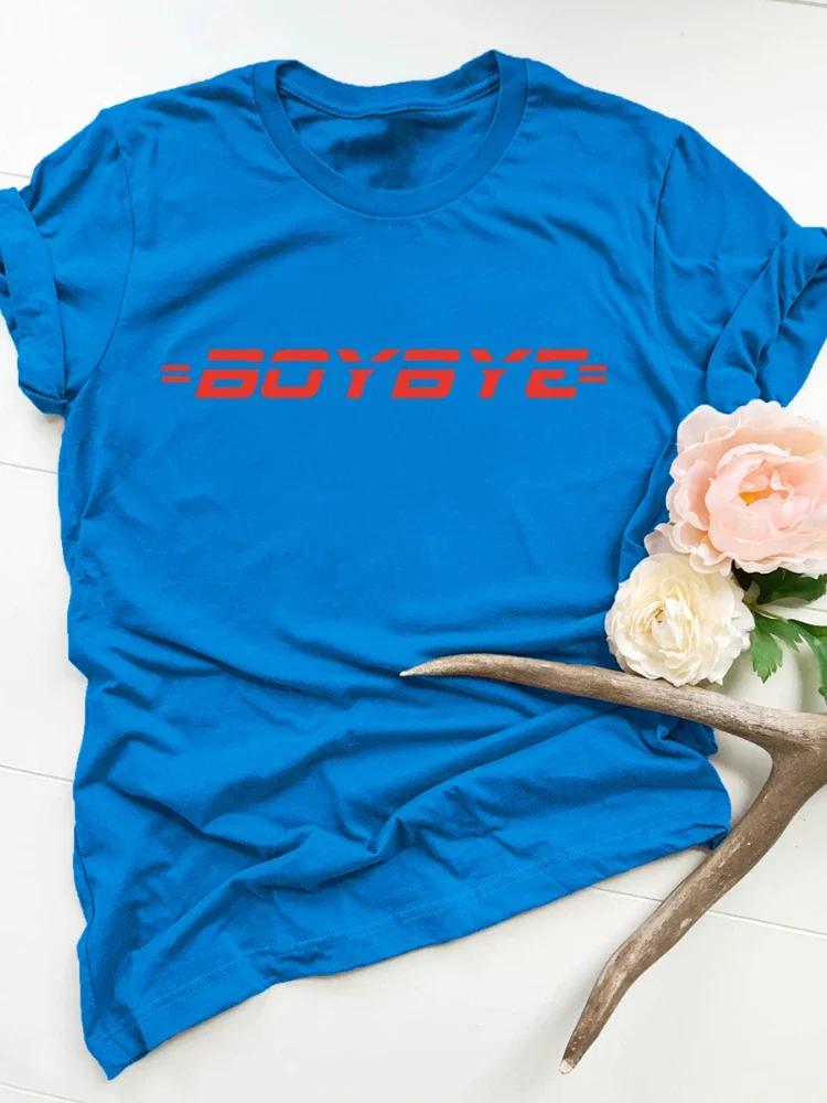 Boy Bye Принт красными буквами Женская футболка с коротким рукавом и круглым вырезом Свободная женская футболка Женская футболка Топы Camisetas Mujer