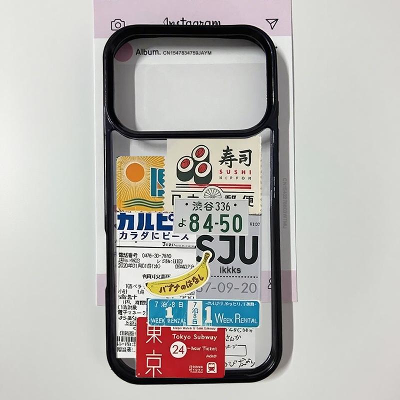 Ретро-коллаж в японском стиле Чехол для телефона Для iPhone 15 17 Pro 16 14 13 12 11 XR XS Max 7 8Plus Ярлык Прозрачный Жесткий Ударопрочный Чехол