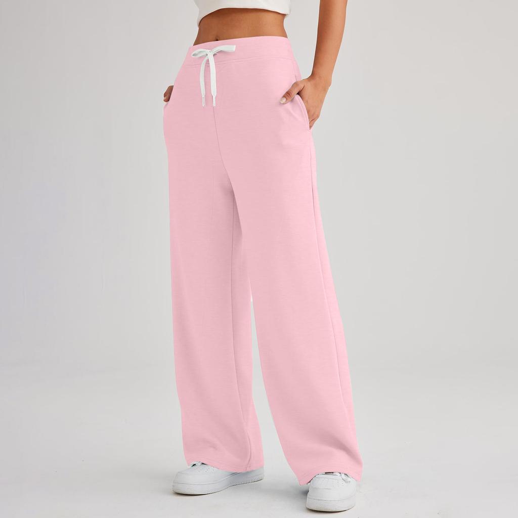 Женские спортивные брюки для фитнеса, повседневные свободные брюки с высокой талией, спортивные брюки на шнурке, женские прямые брюки с широкими штанинами, повседневные брюки, брюки для йоги