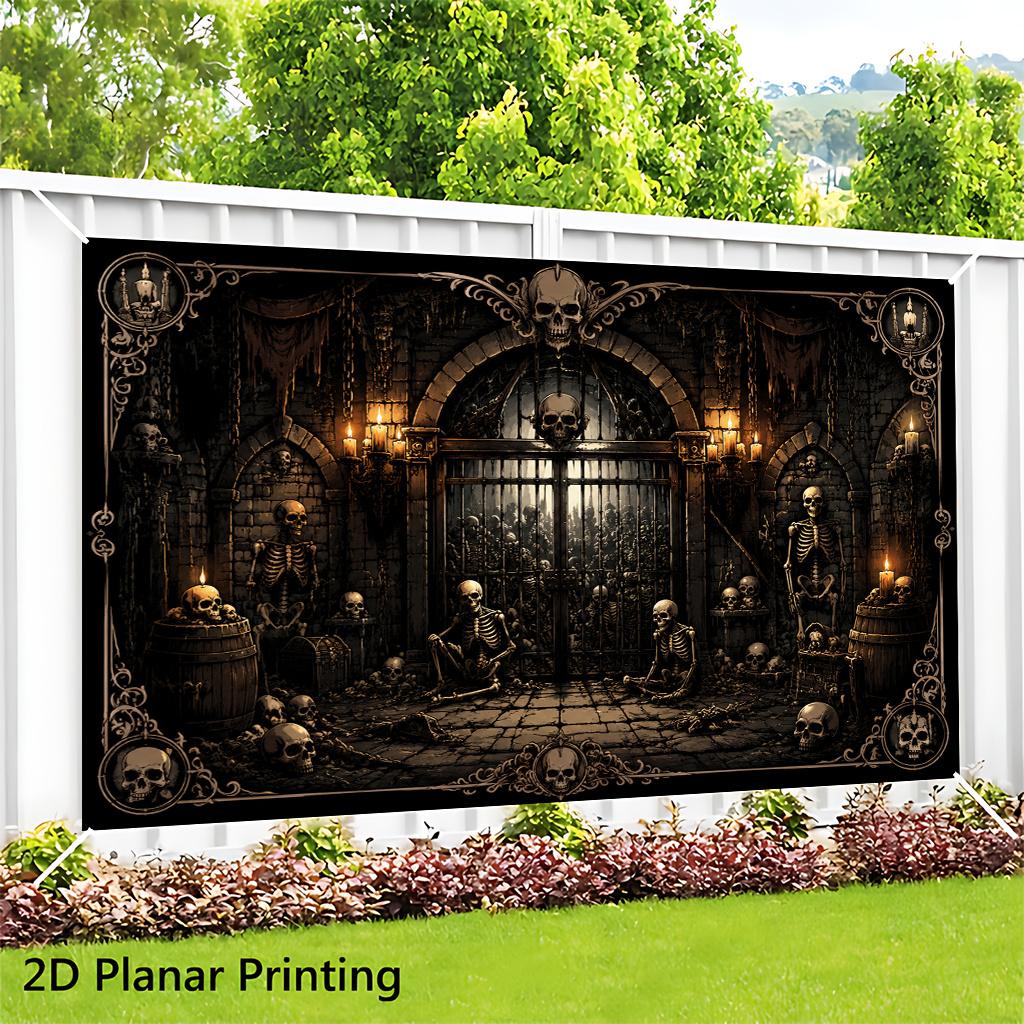 1 piece of 2D flat banner, skeleton ruins dungeon, indoor and outdoor courtyard decoration background clothzyc