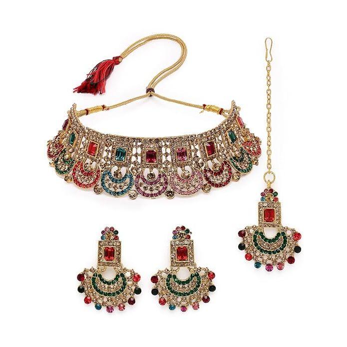 Sukkhi Graceful Curve Shaped Gold Plated AD Stones Choker Necklace