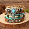 6-Piece Layered Beaded Bracelet Set for Women Cross-Border Fashion Turquoise Stone Vintage Tree of Life Jewelry Boho Chic Anklet