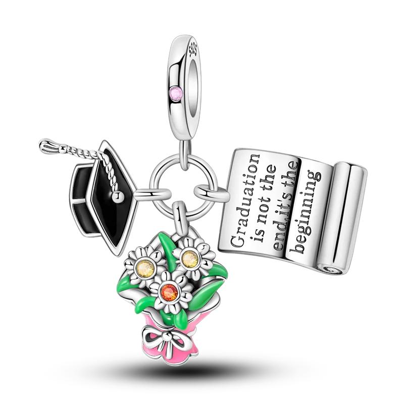 925 Sterling Silver Bouquet of Flowers Cat Swallow Snail Butterfly Pendant Charms Beads Fit Bracelet DIY Birthday Jewelry Gift