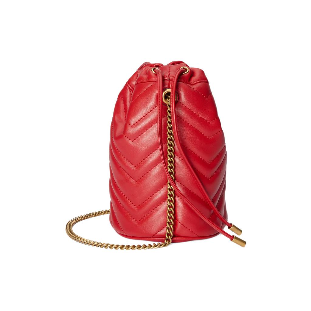 Gucci GG Marmont Золотой Логотип Стеганая Сумка-Ведро на Шнурке Женская Сумка на Плечо Красная 575163-DTDHT-6832
