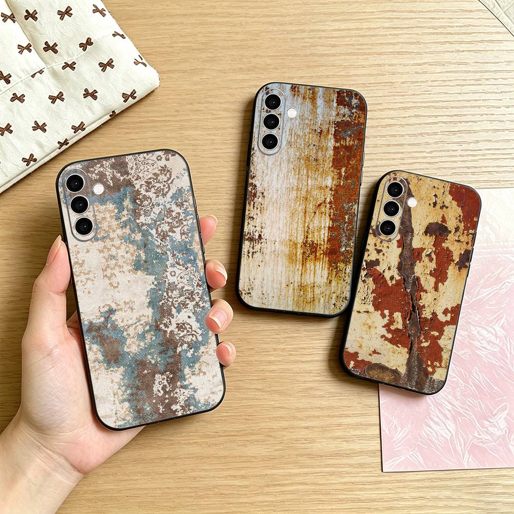 Ржавый чехол в индустриальном стиле для Samsung Galaxy A73, A72, A71, A70, A53, A52, A51, Другие Мягкая черная крышка