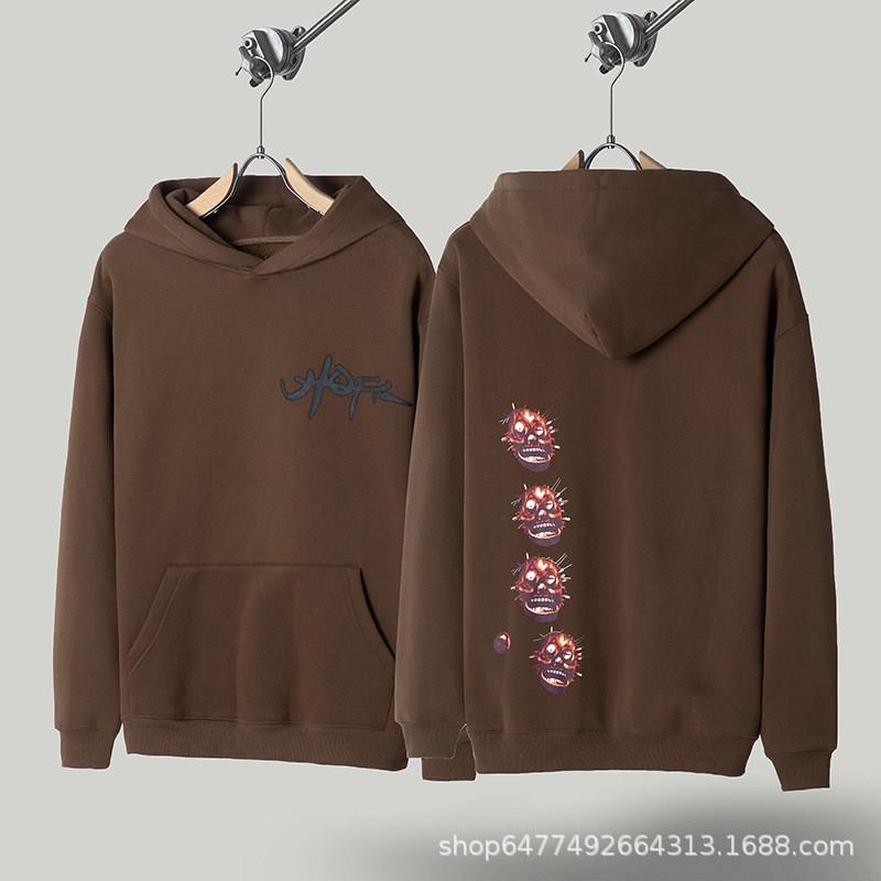 Mens Oversized Hooded Sweatshirt With Reversed Hook Print Loose Fit Cotton Pullover Fall Streetwear