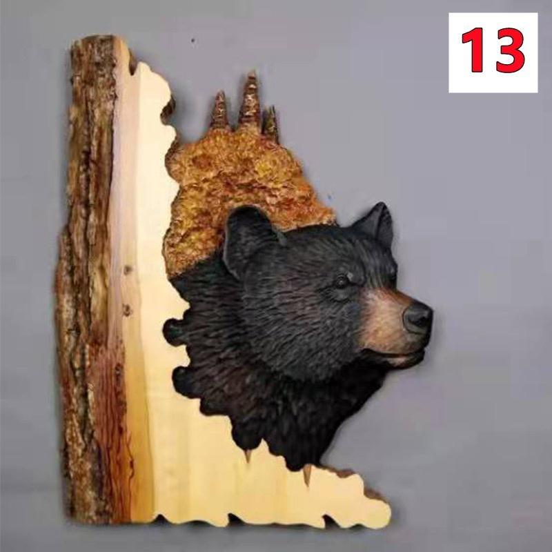 1Pc Animal Carving Handcraft Wall Hanging Sculpture Wood Raccoon Bear Deer Hand Painted Decoration for Home Living Room