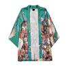 Men's Casual Loose Open Front 3/4 Sleeve Japanese Style Print Cover Up Cardigan