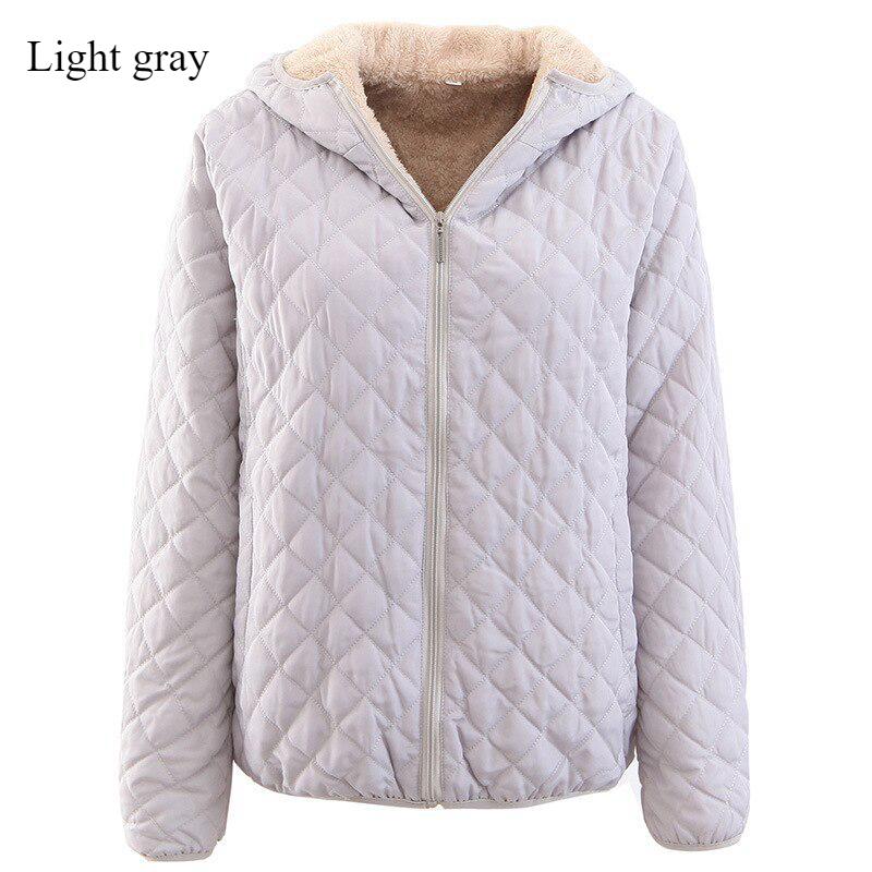 Women's Fashion Solid Color Wool Hooded Coat Warm Thick Cotton Close-fitting Casual Slim Jacket Large Size Tops