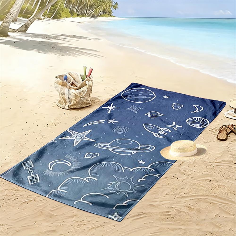 Space Doodles with Stars and Planets Design Beach towel quick-drying for travel outdoor sports jogging beach and swimming