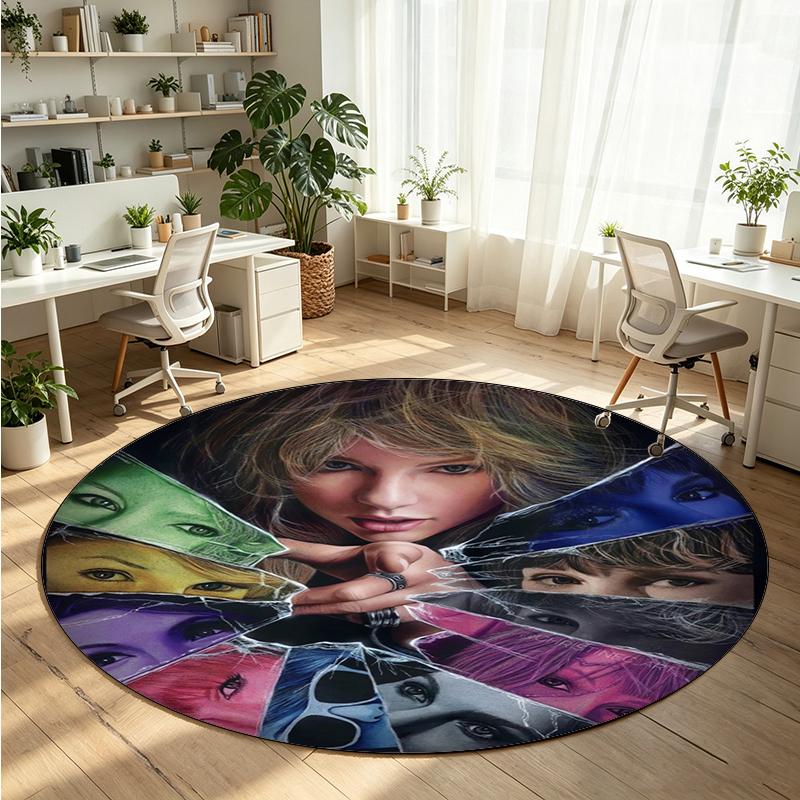 Taylor Swift Printed Round Crystal Velvet Rug Soft Non Slip Floor Carpet For Bedroom Holiday Gift