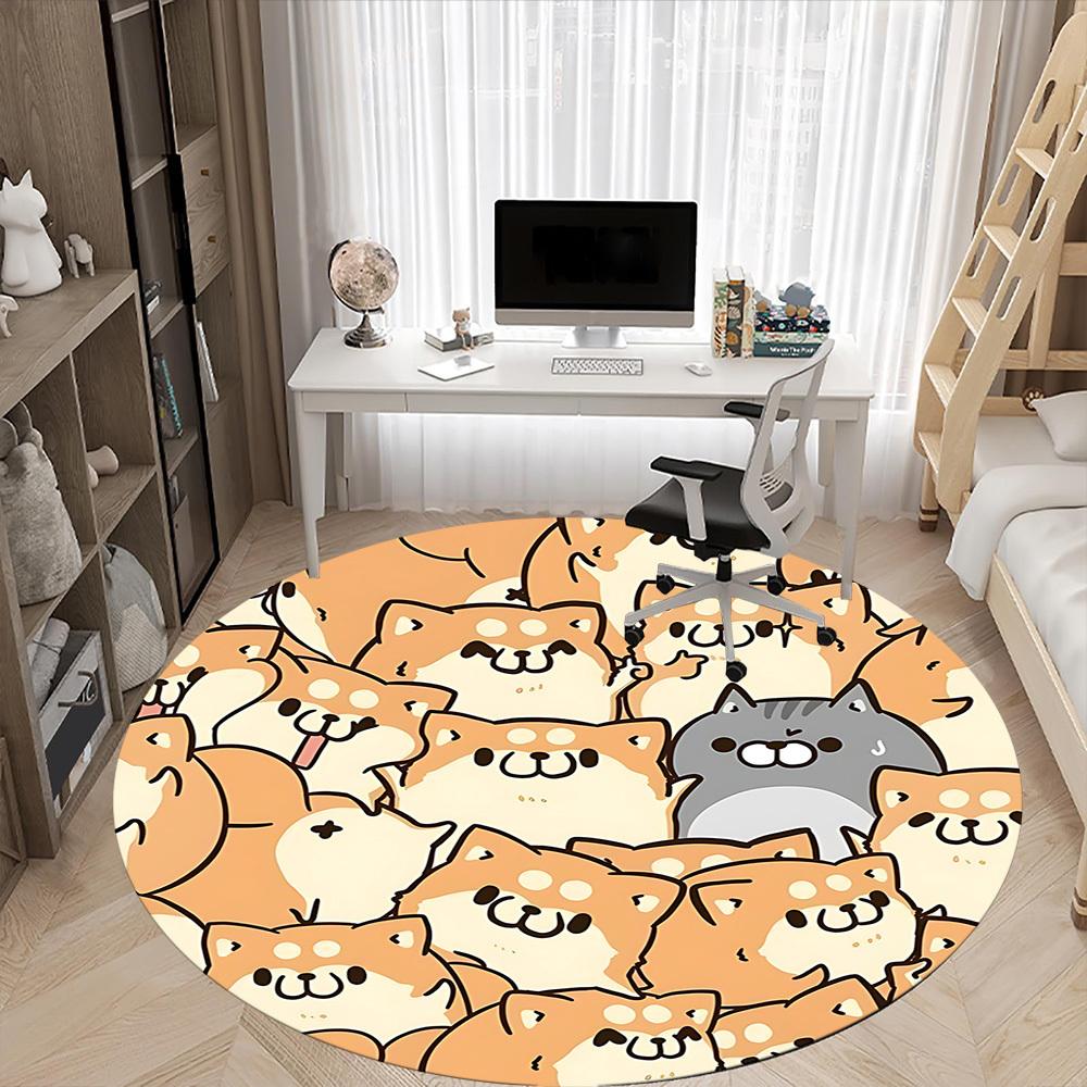 1pc Dogs Cute Office Round Area Rug, Indoor Mat Suitable For Office, Under Office Chairs Bedroom Living Room Home Decor, Room Deco173