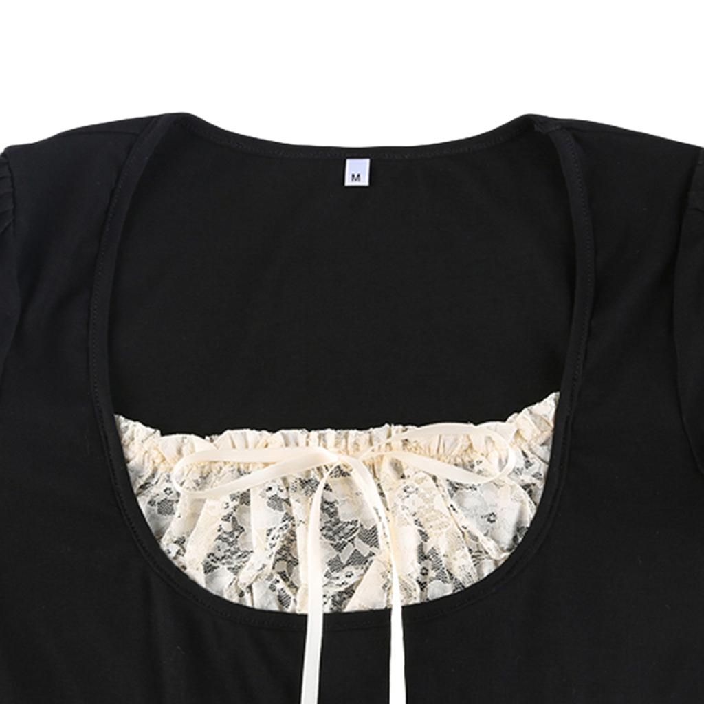 Женская повседневная рубашка, лоскутное кружево, плиссированная грудь, U-образный вырез, короткий рукав, футболка, летняя футболка для женщин