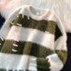 2024 Japanese Korean-Style Striped Lazy Sweater - Loose Knit, Round Neck for Autumn/Winter
