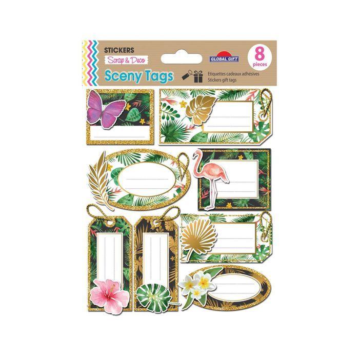 8 Self-adhesive Gift Labels - Tropical - Glitter