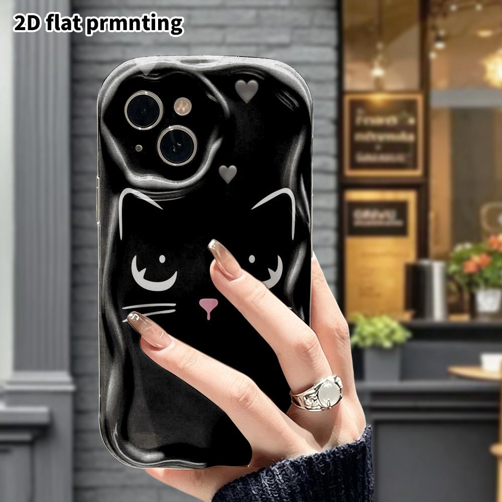 Phone Case: 2D flat design suitable for iPhone 18 17 16 15 14 13 Pro protective case, simple little black cat, perfect Christmas and Halloween holiday